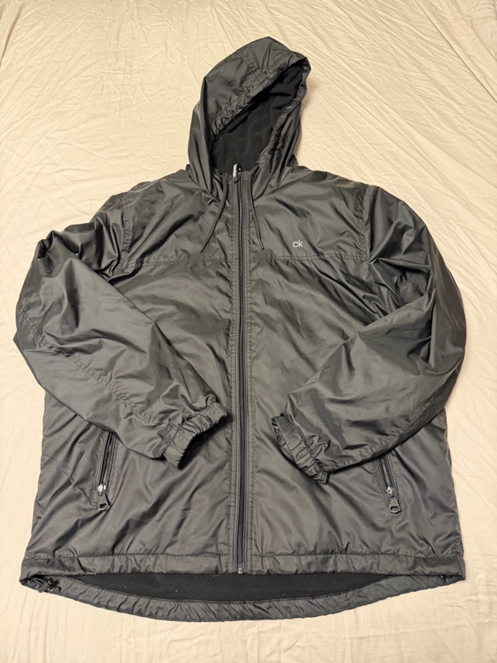 Calvin Klein Black Hooded Windbreaker with CK Logo
